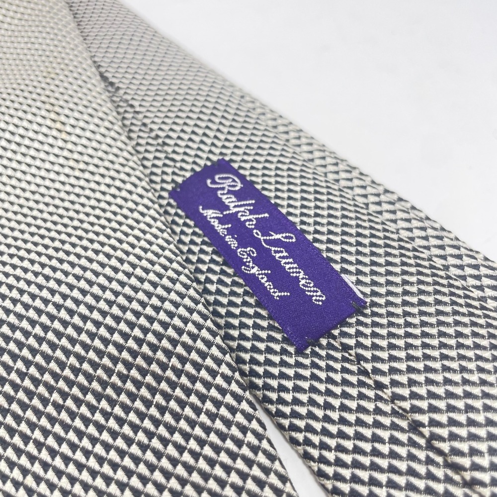 Ralph Lauren Purple Label Silver Black Geometric Silk Tie Hand Made in England - Picture 2 of 5